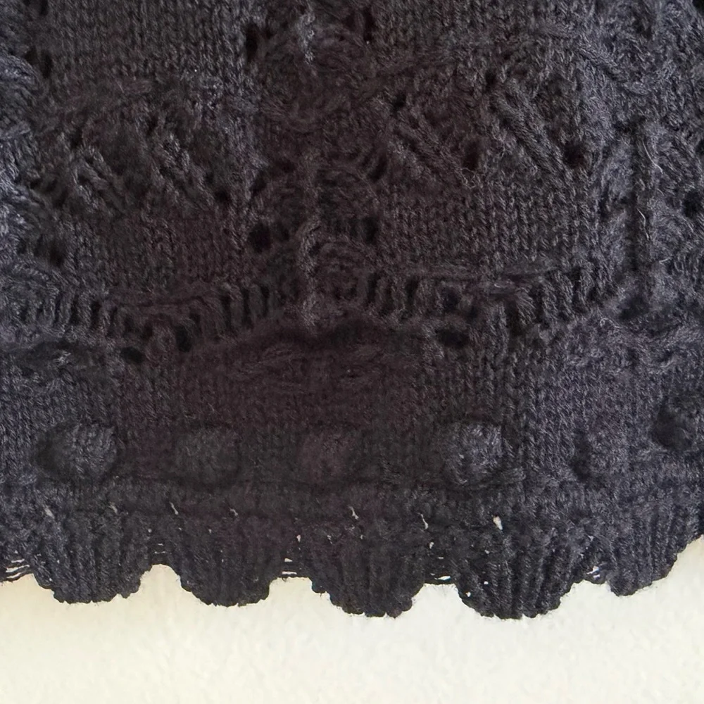 Anthropologie Black Crochet Short-Sleeve Knit Top - BLK| M NWOT